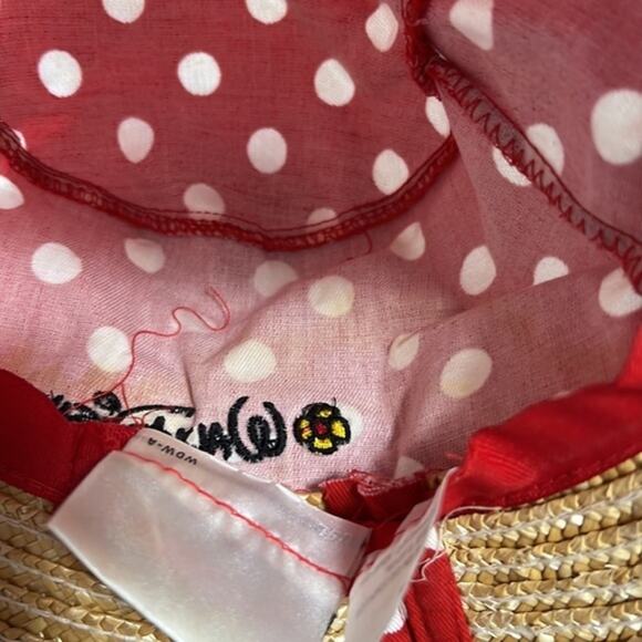 Vintage Straw Sun Hat Cap Red Polka Dots Foldable Walt Disney World‎ - Picture 3 of 9